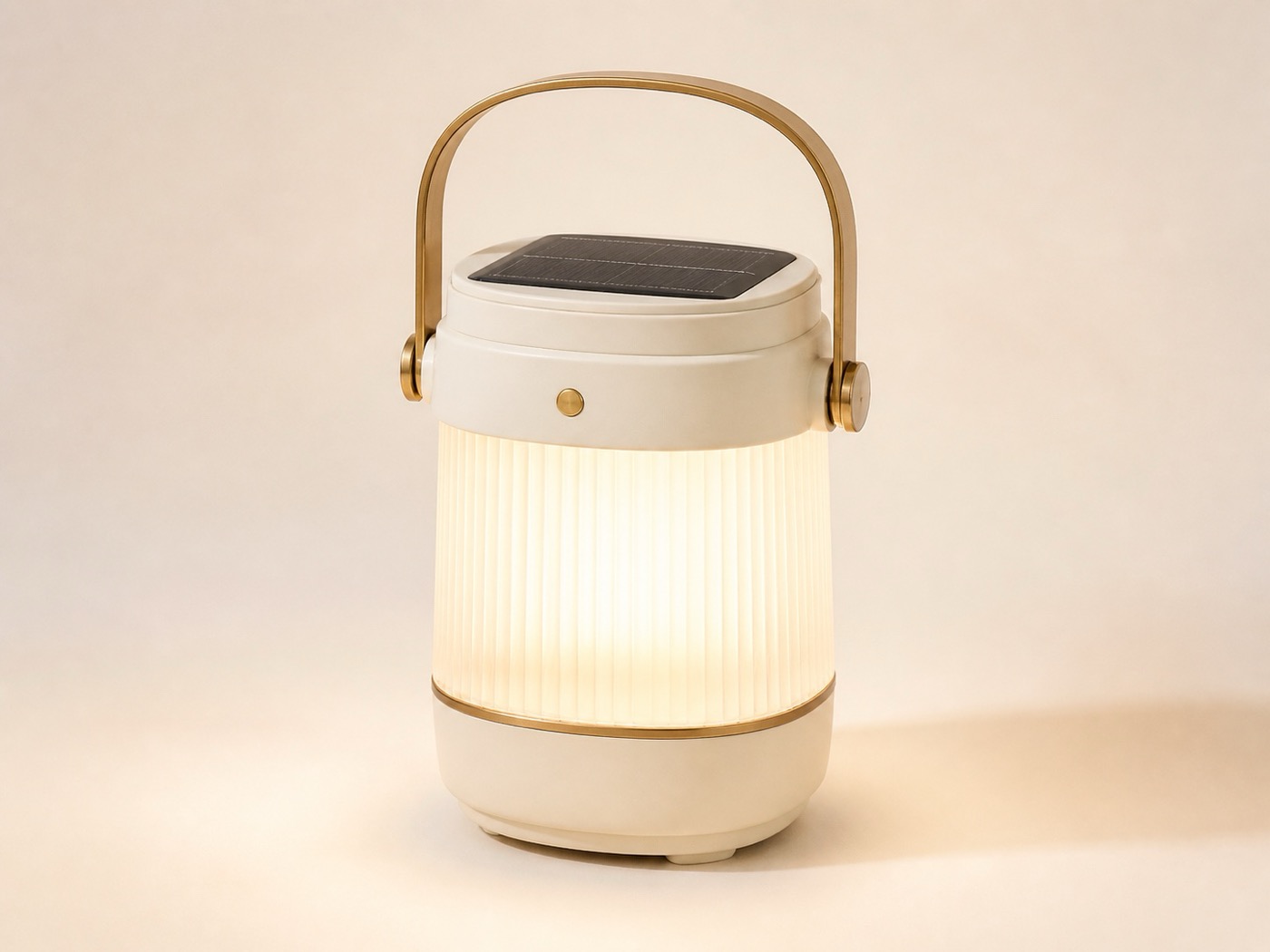 Solar camping light on a light cream background