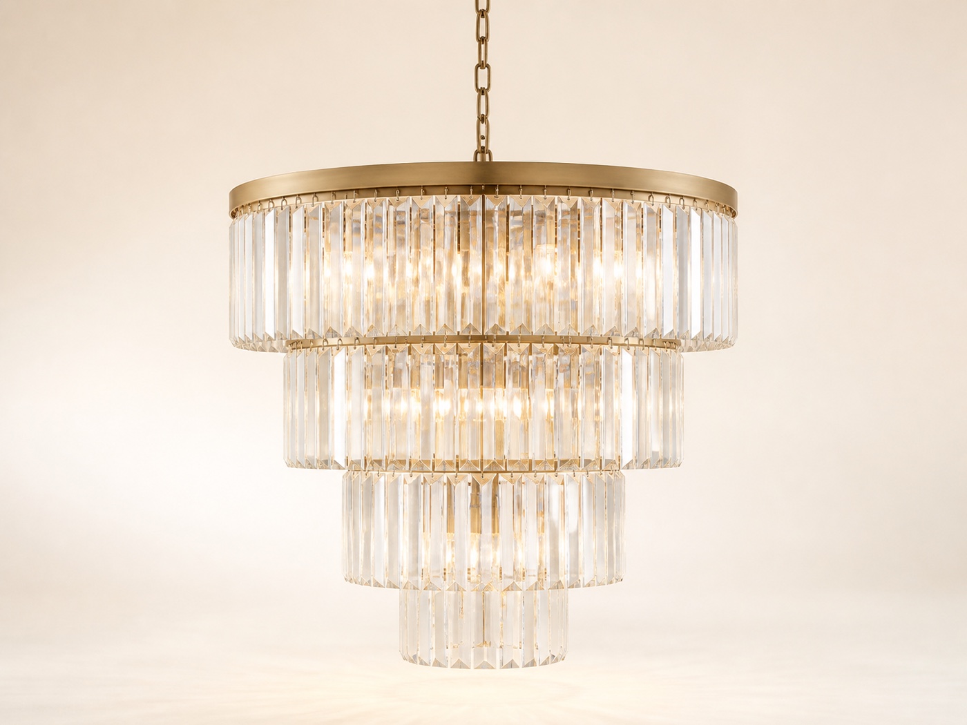 Crystal chandelier on a light cream background