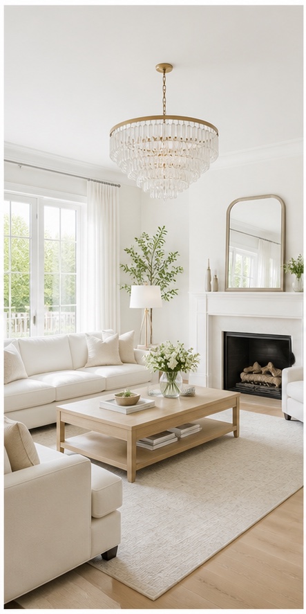 Crystal chandelier in a bright living room